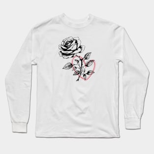 Rose Flower with Red Heart Illustration for Valentine's Day Long Sleeve T-Shirt